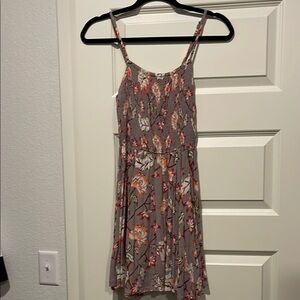 Floral Spaghetti Strap Dress - Grayish Purple and Red